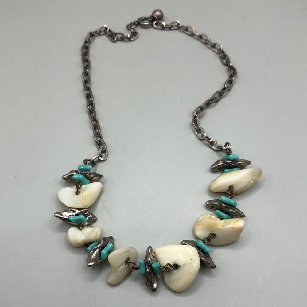 Vintage/antique mother of pearl bead chain necklace boho southwestern style.